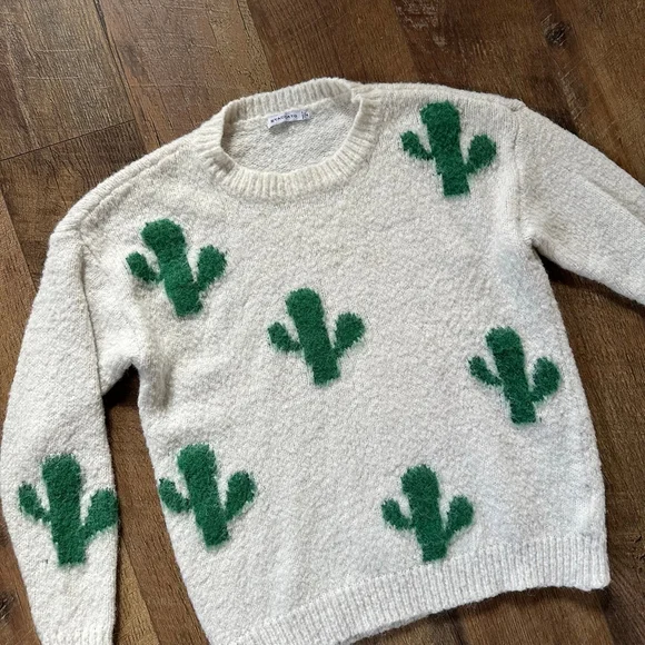 Women's Staccato White & Green Cactus Crew Neck Sweater S - Picture 1 of 10